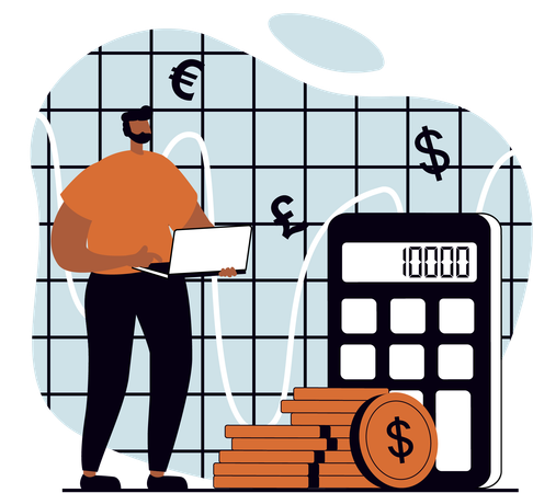 Jeune homme faisant le calcul du budget  Illustration