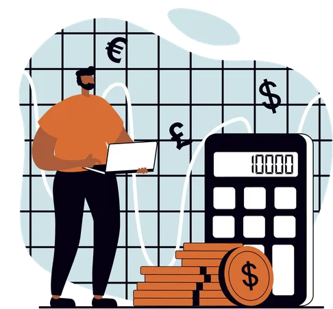 Jeune homme faisant le calcul du budget  Illustration