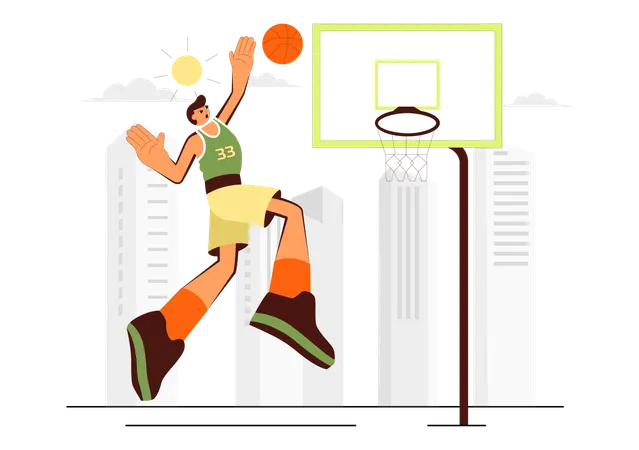 Heureux jeune homme jouant au basket-ball  Illustration