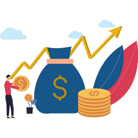 Jeune homme investissant du dollar pour l’avenir  Illustration