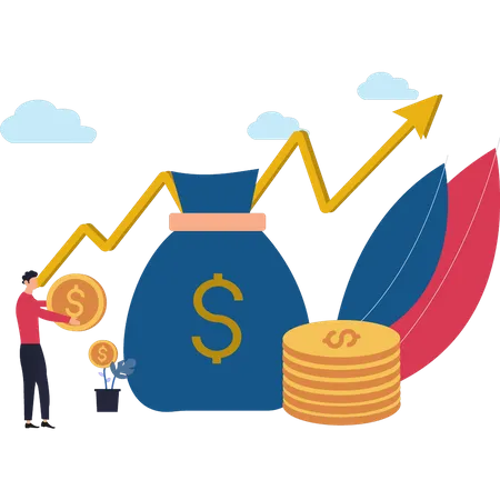 Jeune homme investissant du dollar pour l’avenir  Illustration