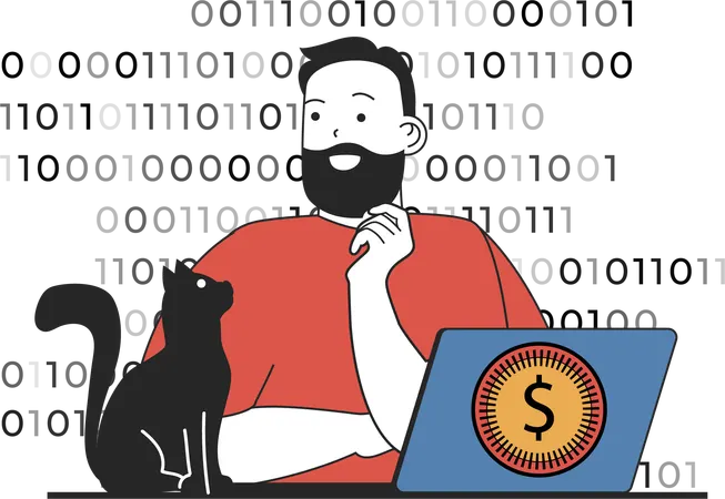 Un jeune homme investit dans la crypto-monnaie  Illustration
