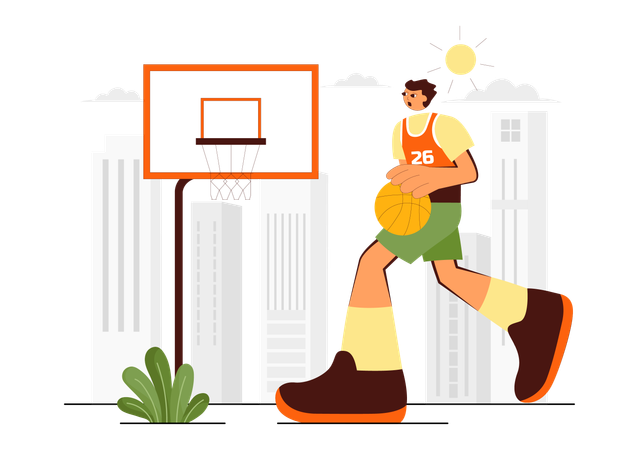 Jeune homme jouant au basket  Illustration