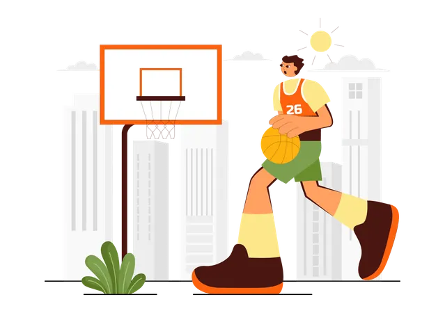Jeune homme jouant au basket  Illustration