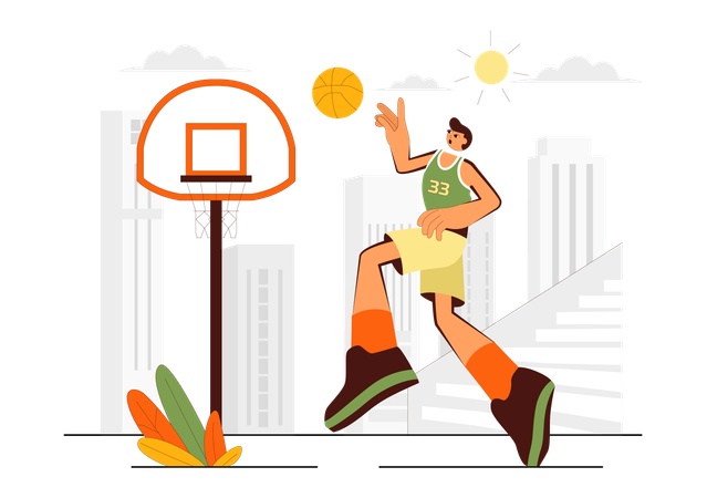 Jeune homme jouant au basket-ball portant un uniforme de basket-ball  Illustration
