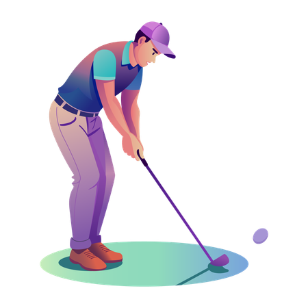 Jeune homme jouant au golf  Illustration