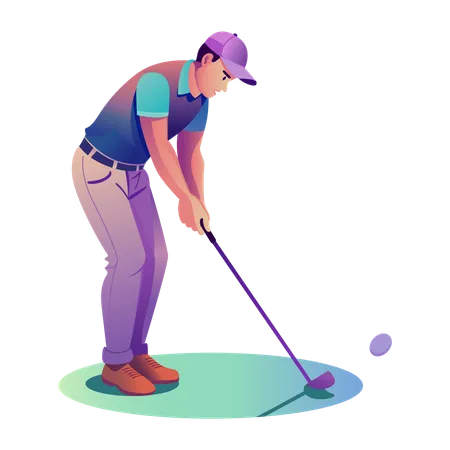 Jeune homme jouant au golf  Illustration