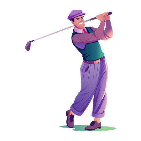 Jeune homme jouant au golf  Illustration