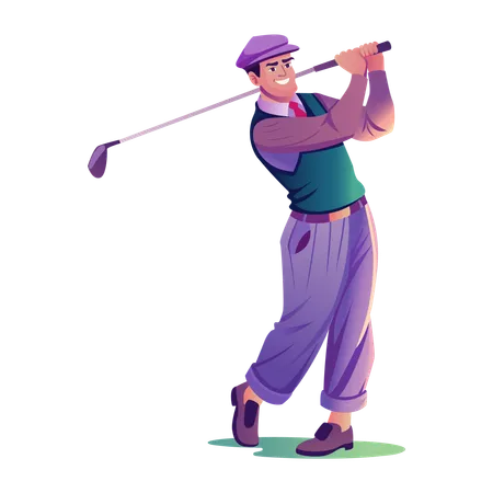 Jeune homme jouant au golf  Illustration