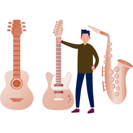 Jeune homme jouant de la guitare électronique  Illustration