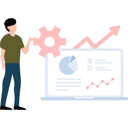 Jeune homme montrant le graphique d'analyse  Illustration