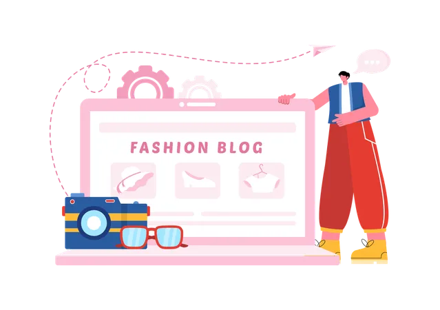 Jeune homme montrant un blog de mode  Illustration