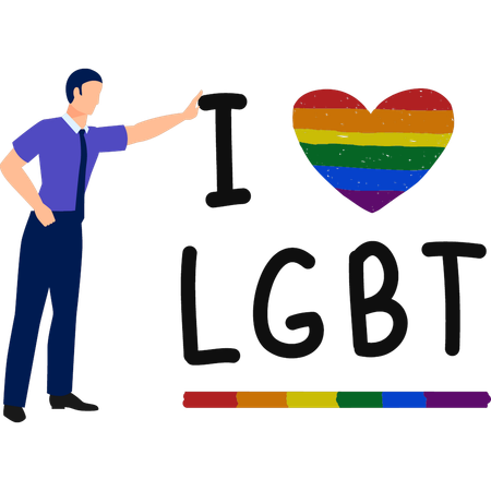 Un jeune homme affichant son « I LOVE LGBT pride »  Illustration