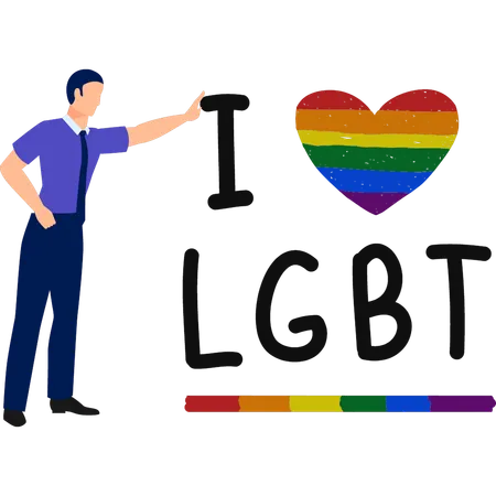 Un jeune homme affichant son « I LOVE LGBT pride »  Illustration