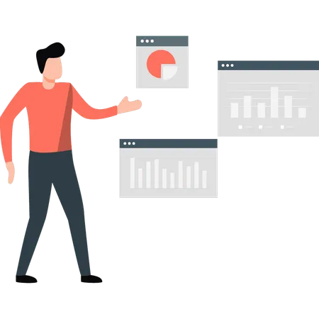 Un jeune homme montre une évaluation de gestion  Illustration