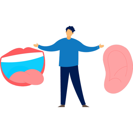 Jeune homme montrant ses sens de l'oreille et de la langue  Illustration