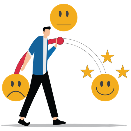 Un jeune homme montre un sondage sur les avis et la satisfaction des clients  Illustration