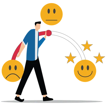 Un jeune homme montre un sondage sur les avis et la satisfaction des clients  Illustration