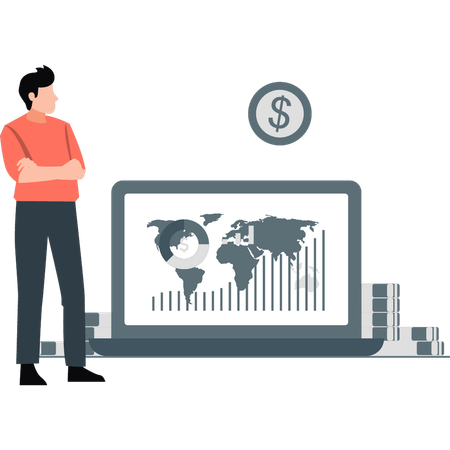 Jeune homme montrant un graphique d'entreprise  Illustration