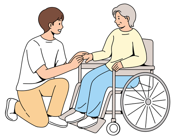 Jeune homme parlant avec un patient atteint de démence  Illustration