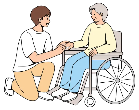 Jeune homme parlant avec un patient atteint de démence  Illustration