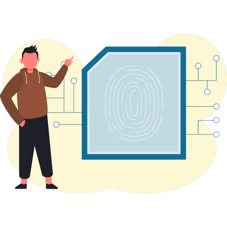 Un jeune homme parle de la puce à empreinte digitale  Illustration