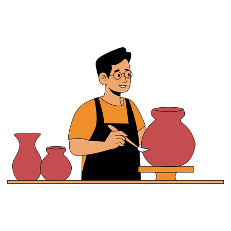 Jeune homme peignant sur poterie  Illustration