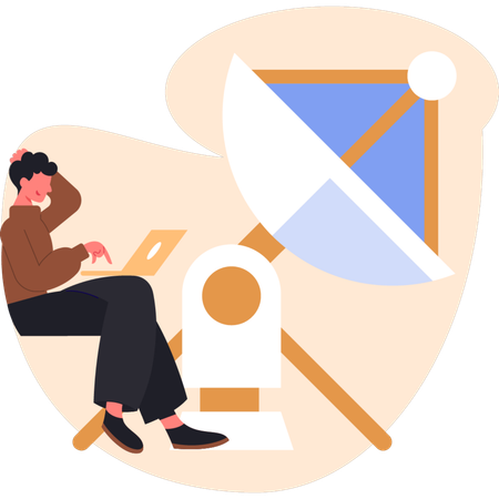 Un jeune homme pense à une antenne parabolique  Illustration