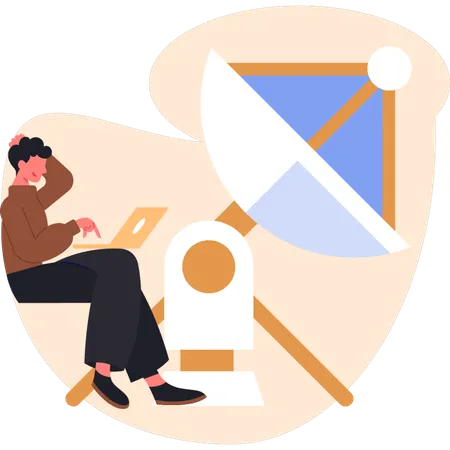 Un jeune homme pense à une antenne parabolique  Illustration