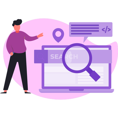 Jeune homme pointant la barre de recherche  Illustration