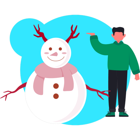 Jeune homme pointant une corne de bonhomme de neige  Illustration