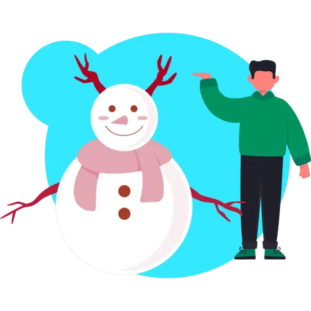 Jeune homme pointant une corne de bonhomme de neige  Illustration