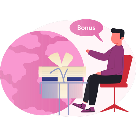 Un jeune homme pose des questions sur les bonus d'achat  Illustration