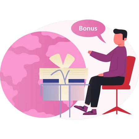 Un jeune homme pose des questions sur les bonus d'achat  Illustration