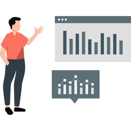 Jeune homme présentant des graphiques analytiques  Illustration