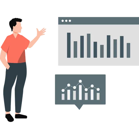 Jeune homme présentant des graphiques analytiques  Illustration