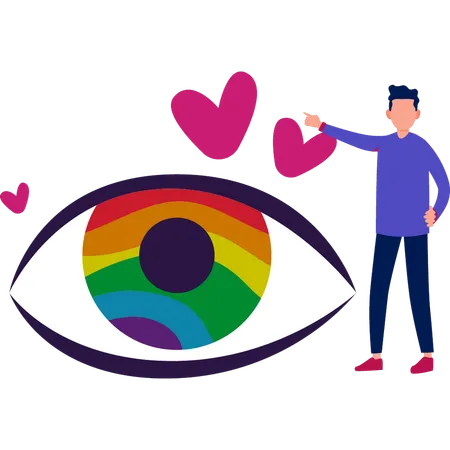 Un jeune homme affiche sa fierté LGBT dans les yeux  Illustration