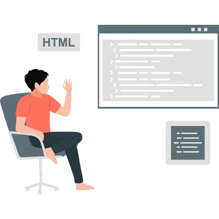 Jeune homme présentant la programmation Web  Illustration