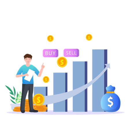 Jeune homme présentant le rapport financier  Illustration