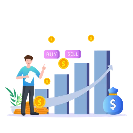 Jeune homme présentant le rapport financier  Illustration