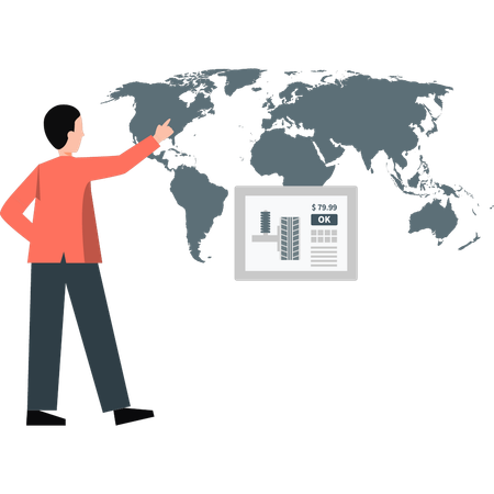 Jeune homme présentant une carte de localisation  Illustration