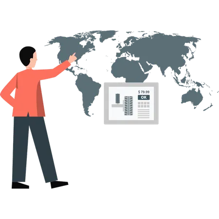 Jeune homme présentant une carte de localisation  Illustration