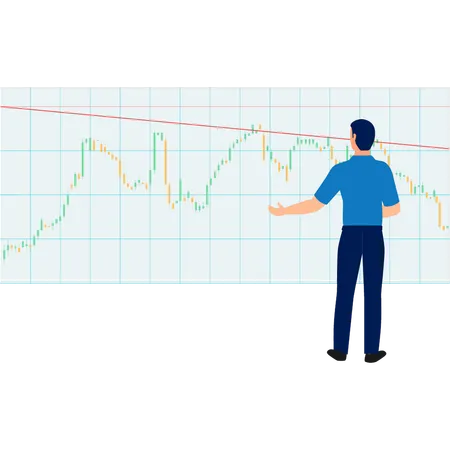 Jeune homme regardant le graphique de la finance numérique  Illustration