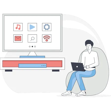 Jeune homme regardant la télévision  Illustration