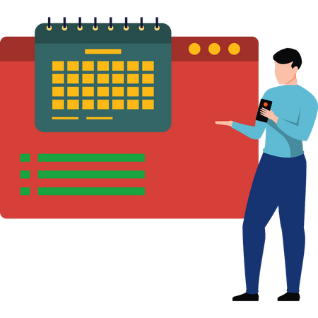 Jeune homme regardant le calendrier en ligne  Illustration