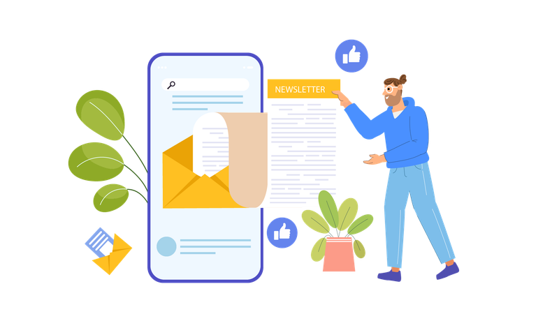 Jeune homme à la recherche d'une newsletter  Illustration