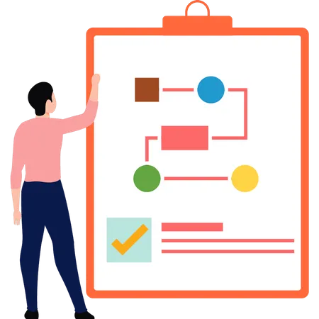 Jeune homme regardant l'organigramme  Illustration