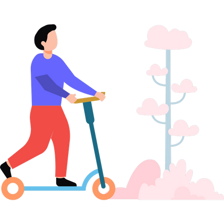 Jeune homme équitation scooter  Illustration