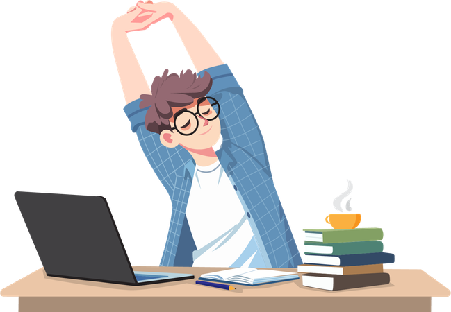 Un jeune homme se sentait fatigué après avoir étudié  Illustration