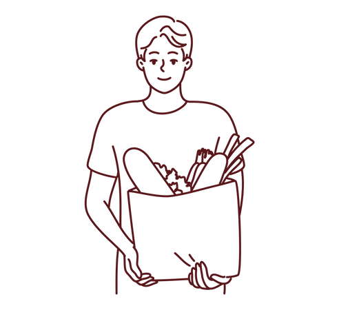 Jeune homme tenant un sac d'épicerie  Illustration